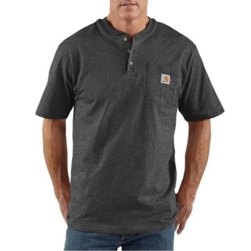 CARHARTT Men’s Dearborn Loose Fit Heavyweight Henley T-Shirt Carbon Heather EUC